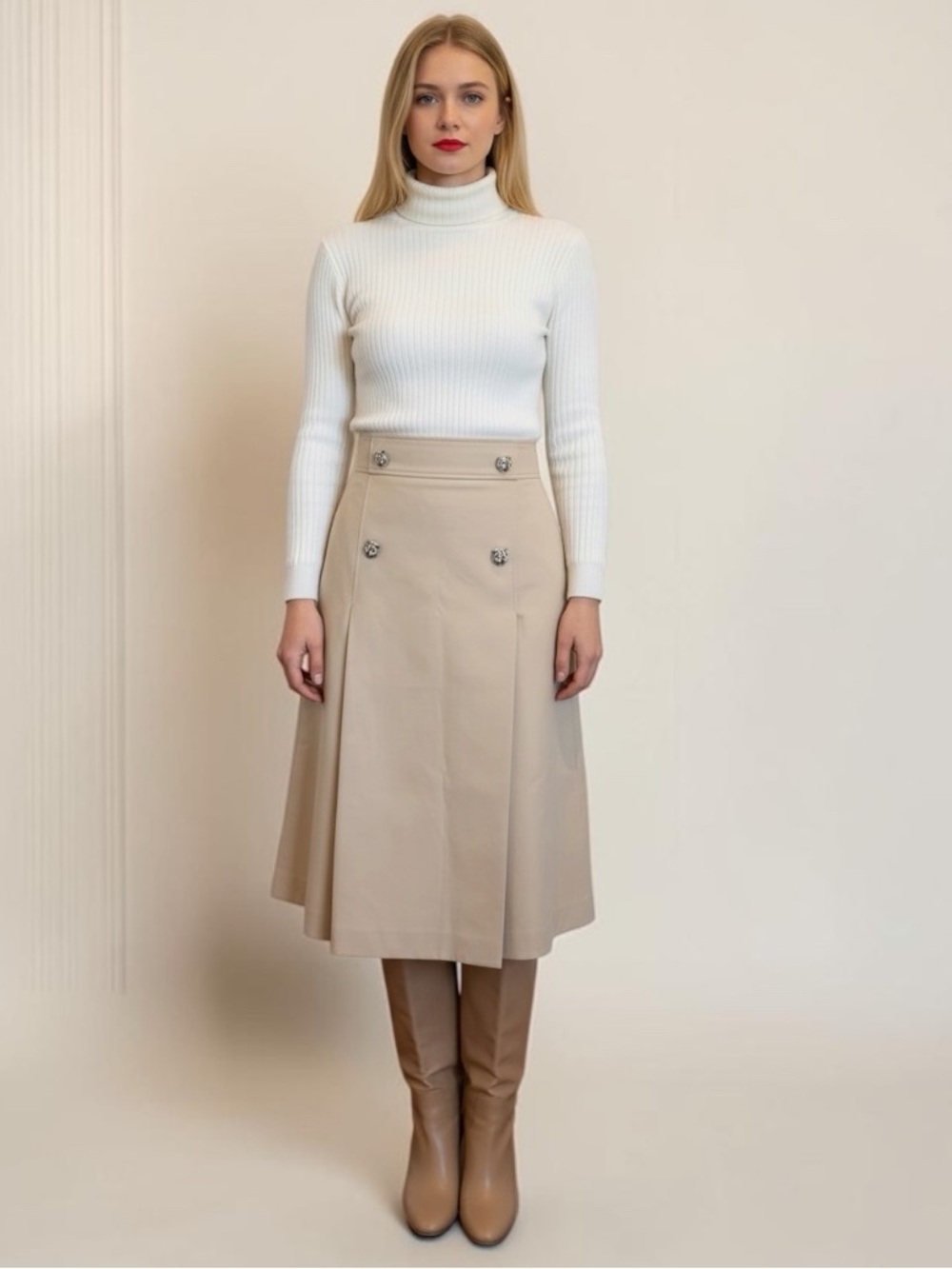 Gucci Beige Midi Skirt with Tiger Buttons